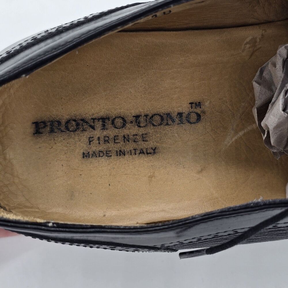 Pronto Uomo Firenze Italian Men's Oxford Dress Shoes SZ 10 Black Leather 4393-02 - Picture 5 of 6